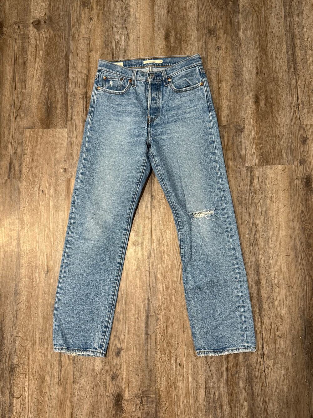 Levi's Light Blue Distressed High-Rise Straight Jeans